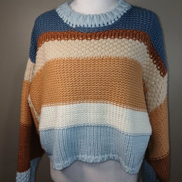 SIMPLY SOUTHERN CROPPED COASTAL COLOR STRIPED SWEATER WOMENS LARGE - Picture 1 of 5